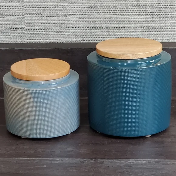 Crate and Barrel Ena Blue Canisters, Set Of 2, Medium and Small, NWT - Picture 4 of 16